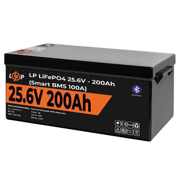 Акумулятор LP LiFePO4 24V (25,6V) - 200 Ah (5120Wh) (Smart BMS 100А) з BT пластик (20201) LP20201 фото
