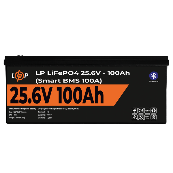Акумулятор LP LiFePO4 24V (25,6V) - 100 Ah (2560Wh) (Smart BMS 100А) з BT пластик (20200) LP20200 фото