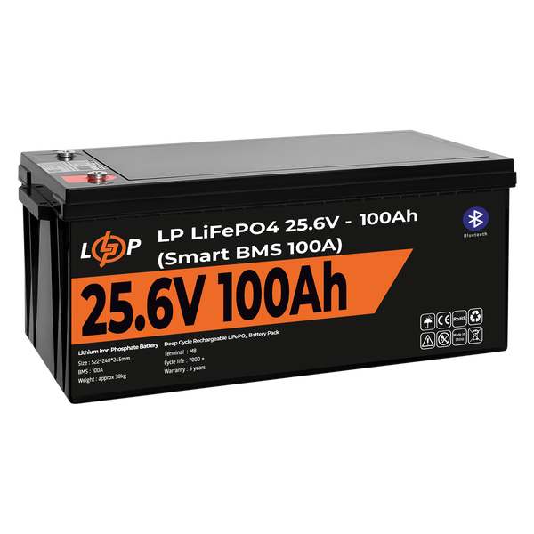 Акумулятор LP LiFePO4 24V (25,6V) - 100 Ah (2560Wh) (Smart BMS 100А) з BT пластик (20200) LP20200 фото