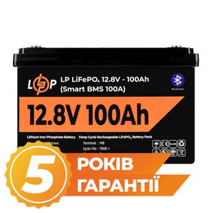 Акумулятор LP LiFePO4 12V (12,8V) - 100 Ah (1280Wh) (Smart BMS 100А) з BT пластик (20197) LP20197 фото