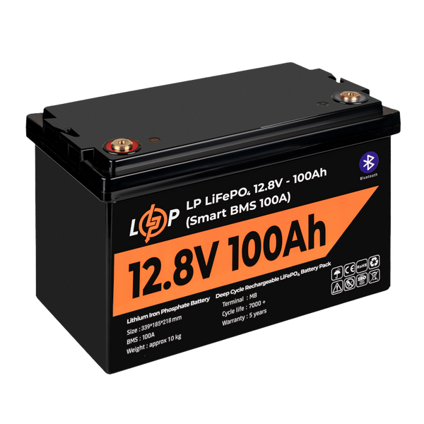 Акумулятор LP LiFePO4 12V (12,8V) - 100 Ah (1280Wh) (Smart BMS 100А) з BT пластик (20197) LP20197 фото