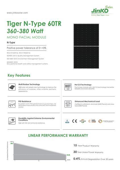 Сонячна панель Jinko Solar JKM380N-6TL3-V, Black Frame, 380W JKM380N-6TL3-V фото