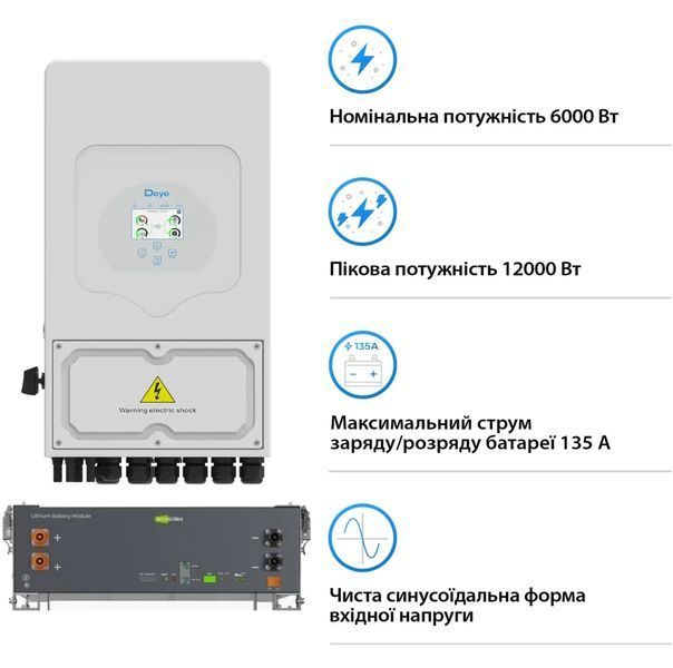 Система зберігання енергії DEYE SV-1DE6K2-LEC5K1-1 6kW 5.1kWh 1BAT LiFePO4 &ge;6000 циклів (SV-1DE6K2-LEC5K1-1) SV-1DE6K2-LEC5K1-1 фото