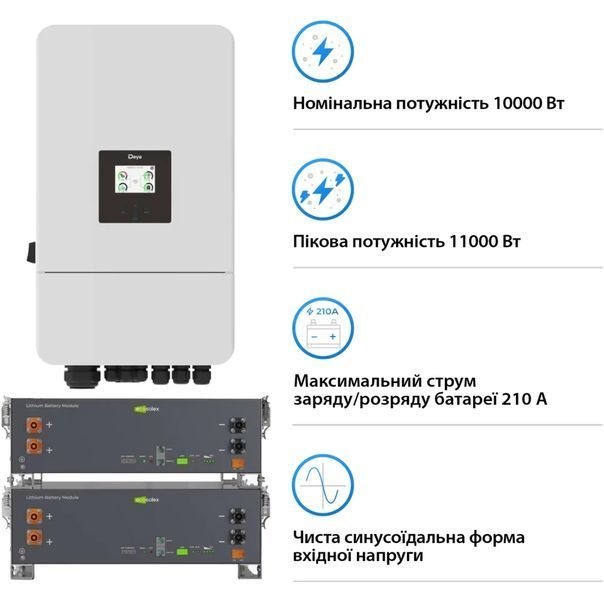 Система зберігання енергії DEYE SV-3DE10K1-LEC10K1-1 10kW 10.2kWh 2BAT LiFePO4 &ge;6000 циклів (SV-3DE10K1-LEC10K1-1) SV-3DE10K1-LEC10K1-1 фото