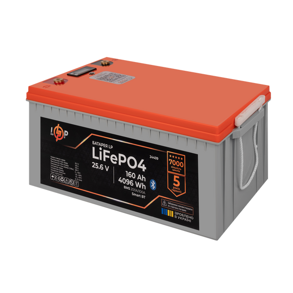 Акумулятор LP LiFePO4 25,6V - 160 Ah (4096Wh) (BMS 200A/100А) пластик LCD Smart BT (24409) LP24409 фото