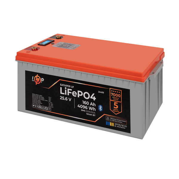 Акумулятор LP LiFePO4 25,6V - 160 Ah (4096Wh) (BMS 200A/100А) пластик LCD Smart BT (24409) LP24409 фото