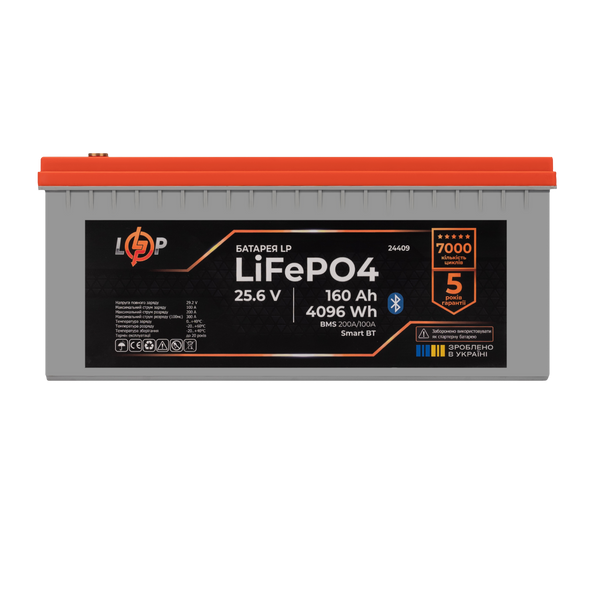 Акумулятор LP LiFePO4 25,6V - 160 Ah (4096Wh) (BMS 200A/100А) пластик LCD Smart BT (24409) LP24409 фото