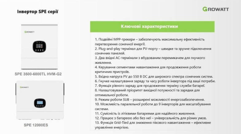 Гібридний сонячний інвертор (hybrid) Growatt SPE 6000TL HVM-G2 SPE 6000 TL HVM-G2 фото