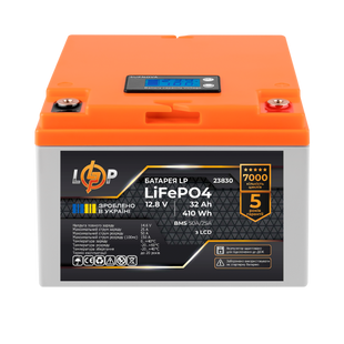 Акумулятор LP LiFePO4 12,8V - 32 Ah (410Wh) (BMS 50А/25A) пластик LCD для ДБЖ (23830) LP23830 фото