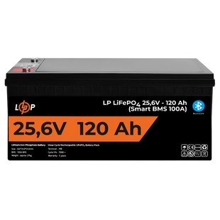 Акумулятор LP LiFePO4 25,6V - 120 Ah (3072Wh) (Smart BMS 100А) з BT пластик для ДБЖ (22424) LP22424 фото