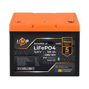 Акумулятор Logicpower LP LiFePO4 12,8V - 100 Ah (1280Wh) (BMS 100A/50А) пластик Smart BT 302220 фото