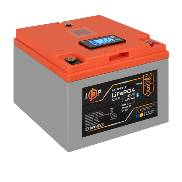 Акумулятор LP LiFePO4 12,8V - 32 Ah (410Wh) (BMS 40А/32A) пластик LCD Smart BT (29993) LP29993 фото