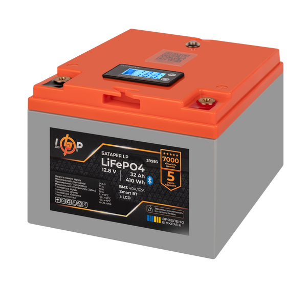 Акумулятор LP LiFePO4 12,8V - 32 Ah (410Wh) (BMS 40А/32A) пластик LCD Smart BT (29993) LP29993 фото